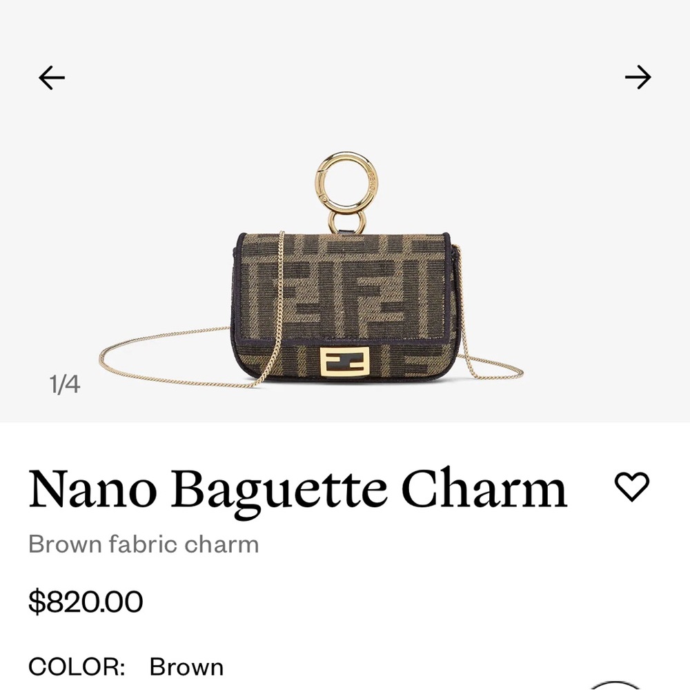 Fendi Nano Baguette Charm. New W/ Tags, Dust Bag, Box, original packaging.